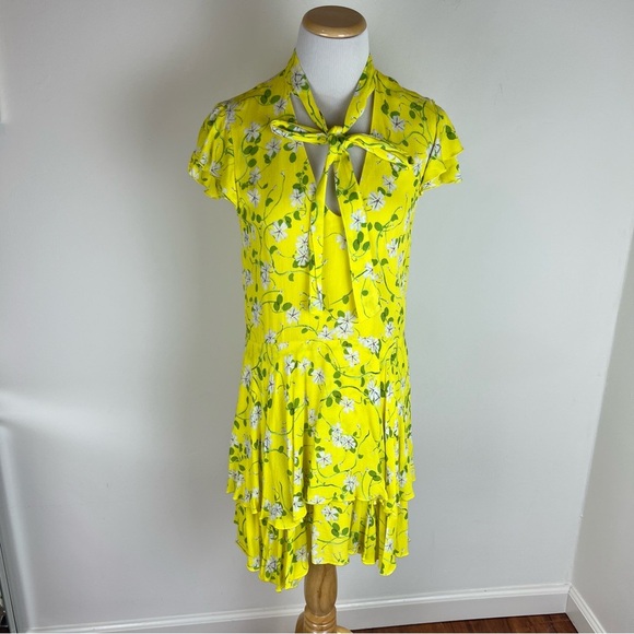 Alice + Olivia | Yellow Moore Floral Ruffle Dress Size 0 - Picture 2 of 6